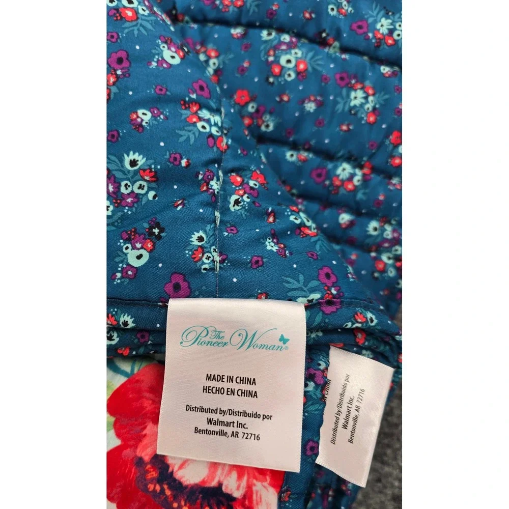 Pioneer Woman Queen Quilt & Shams Set Blue Floral Reversible Country Cottage